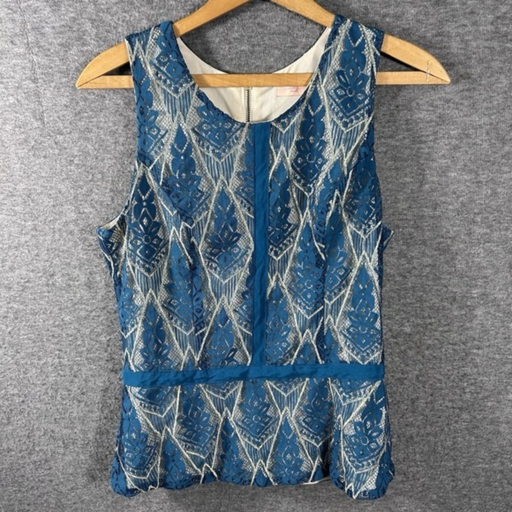 Vintage Nell Womens Sleeveless Lace Overlay Peplum Top Metallic Sparkle SZ S USA